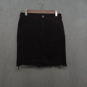H&M &Denim Skirt Womens 4 Black Pencil Skirt‎ Distressed Ripped Frayed Hem Jeans